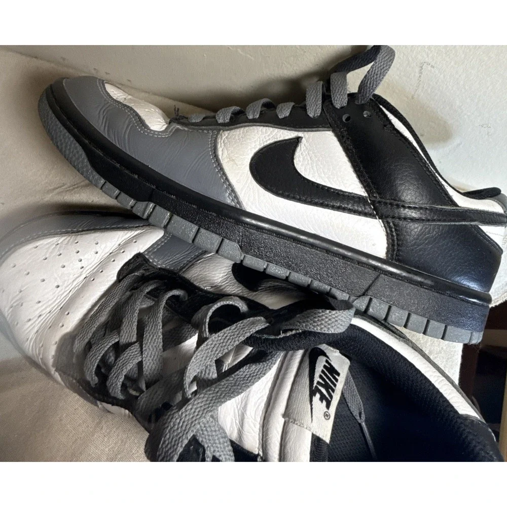 Nike Dunk Low Gray White Black Leather Sneakers Shoes Mens Size‎ 8.5